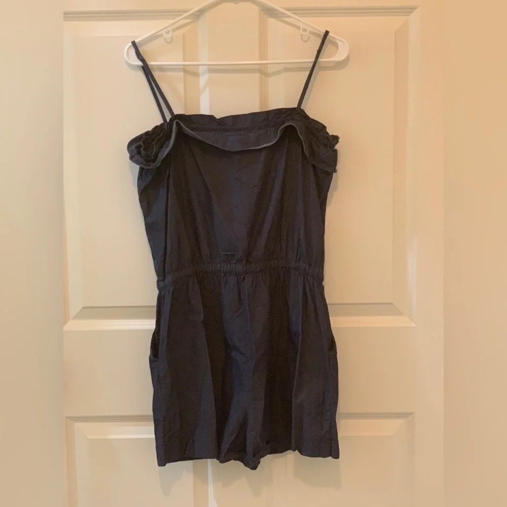 J Crew Navy Blue Ruffled Sleeveless Romper.   Size-Small